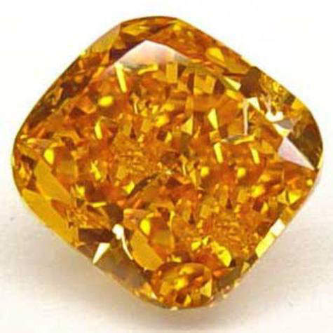 1.00-carat, natural, modified cushion-cut, pure orange diamond with a color grade approaching fancy intense to fancy vivid 