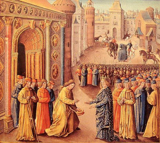 14th-century painting of Raymond of Poitiers welcoming Louis VII in Antioch
