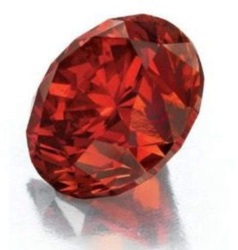 Another view of the 3.15-carat, circular-cut, fancy reddish-orange diamond 