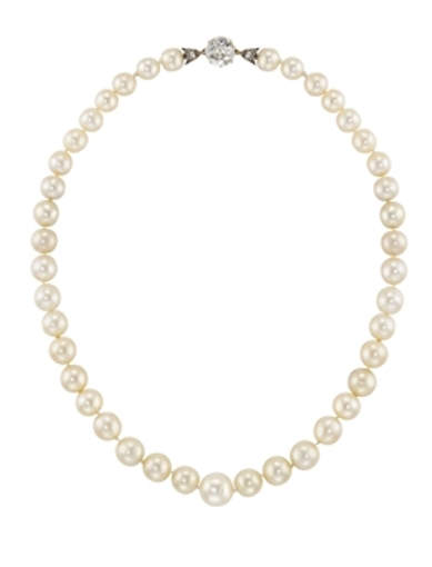 A single row natural pearl and diamond necklace