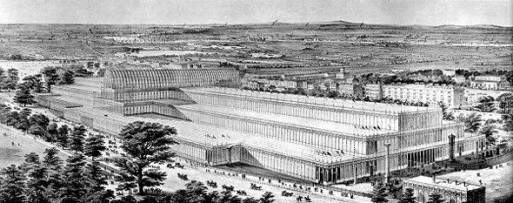Aerial view of the Crystal Palace, built for the 1851 exhibition, it burned down in 1939. 