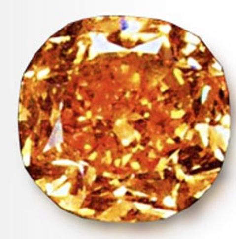 Enlarged image of the 5.54-carat, fancy vivid orange, Pumpkin Diamond - closest rival of The Orange Diamond, pushed to 2nd place after 16 years 
