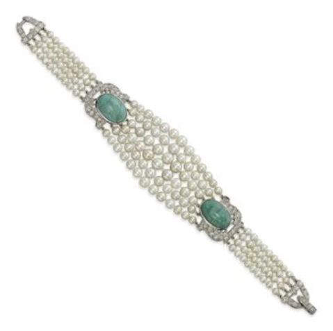 Cartier's Art Deco Pearl, Diamond & Turquoise Bracelet 