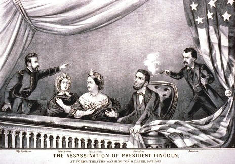 An artistic depiction of President Abraham Lincoln's assassination. 