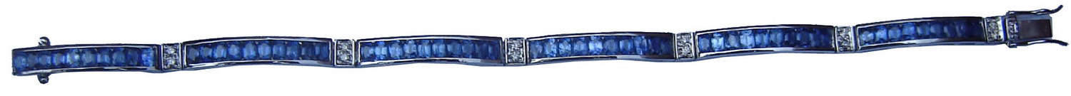 Full round bracelet with Ceylon(Sri Lanka)blue sapphires and diamonds set in 18ct white gold.