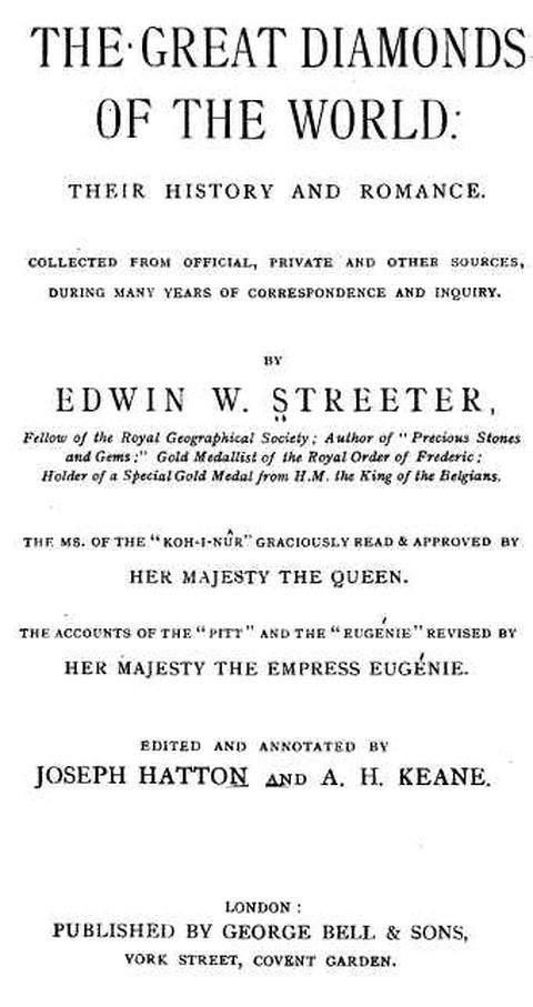 Cover Page of Edwin W. Streeter's book "The Great Diamonds of the World" 