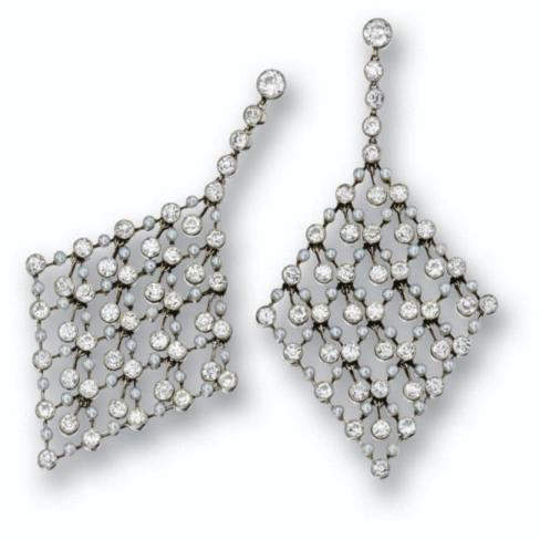 A pair of diamonds and seed pearl earrings