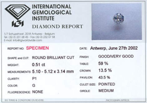 Diamond Card by the IGI 