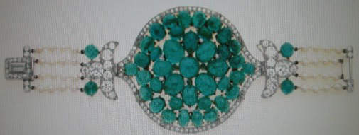 Cabochon emerald, pearl and diamond bracelet.