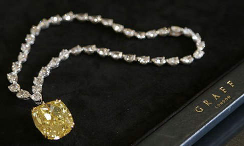 Fancy vivid yellow Dream Diamond set as pendant to a diamond necklace 