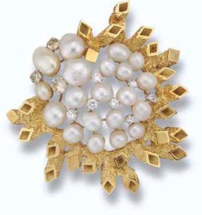 Freshwater Pearl and Diamond Brooch by John Donald
