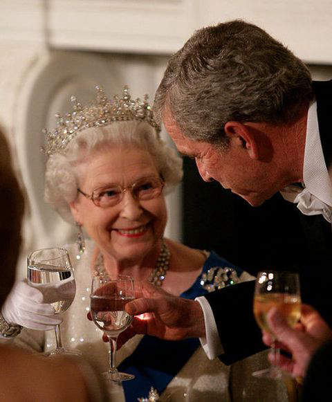 President George W. Bush toasts Her Majesty Queen Elizabeth II, during a State Dinner in her honor at the White House 