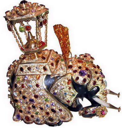 Jewel Studded Elephant Ornament studded with blue,violet,orange,pink and other fancy sapphires