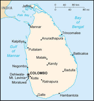 Map of Sri Lanka (Ceylon)