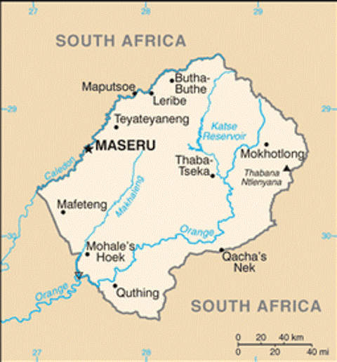Map of Lesotho - From the CIA World Fact Book 