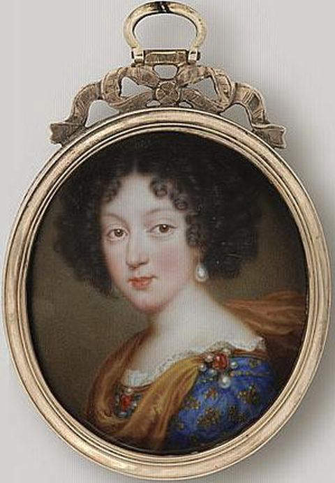 Miniature of Marie Louise d'Orleans, the future Queen of Spain, by Jean Petitot le vieux, painted in 1678