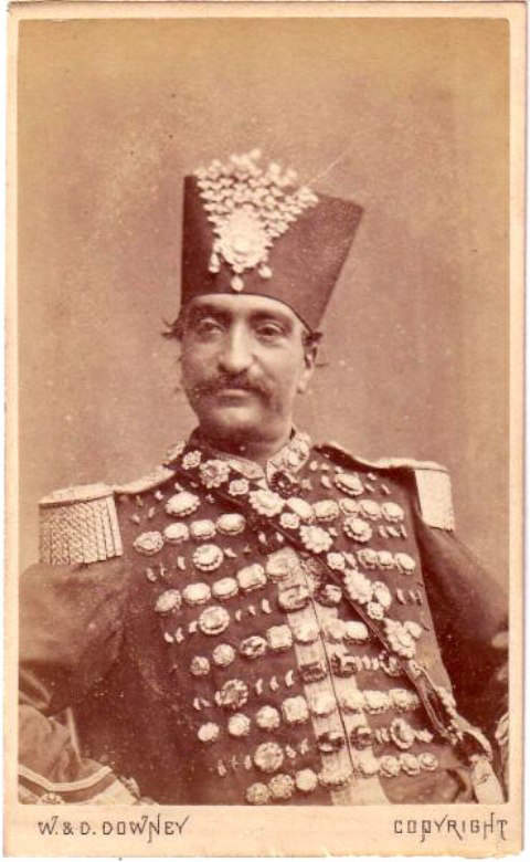 Nasser al-Din Shah - Shah of Iran from 1848-1896, wearing a uniform studded with diamonds from the Iranian treasury 