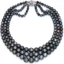 The three strand Nina Dyer natural black pearl necklace