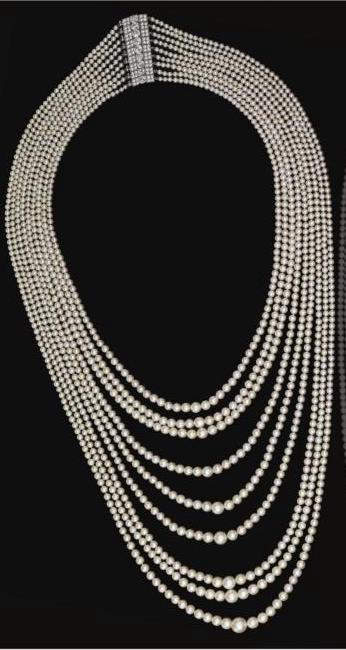 Nine strand natural pearl festoon necklace