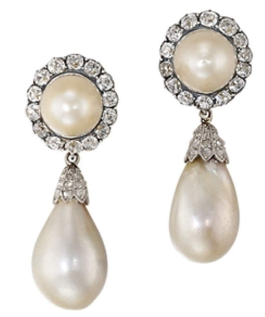 Pair of antique pearl and diamond ear pendants 