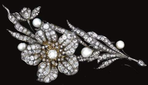 Pearl and diamond orchid brooch from the collection of a Spanish noble family