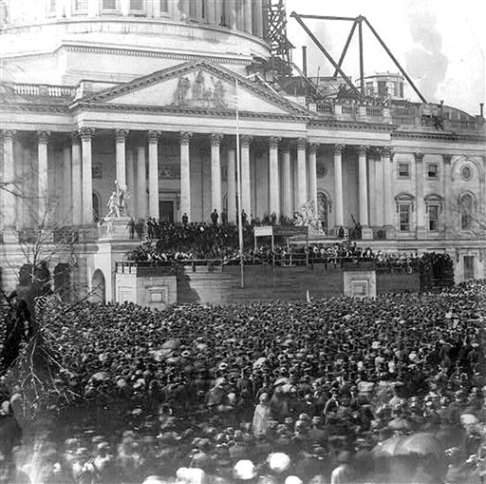 President Abraham Lincoln's first inauguration in front of the U.S. Capitol building.