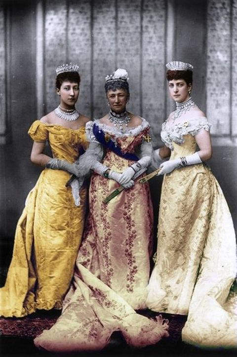 Princess Alexandra (right) with her mother Princess Louise of Hesse-Cassel (center) and her eldest daughter Princess Royal and Duchess of Fife Louise. 