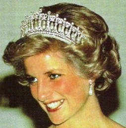 Princess Diana wearing the Cambridge Lovers Knot Tiara, a piece of royal jewelry that came to be associated with the image of the popular princess 