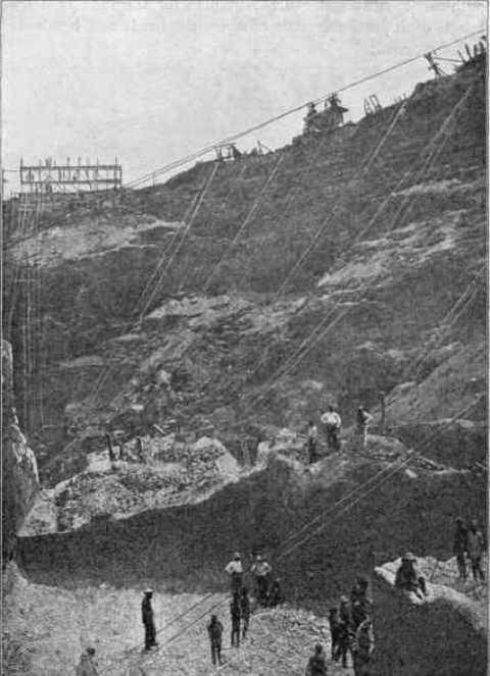 section of interior of kimberley diamond mine in 1874