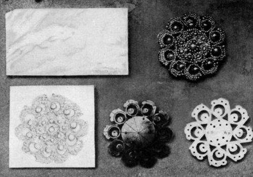 Steps in the production of a seed pearl brooch
