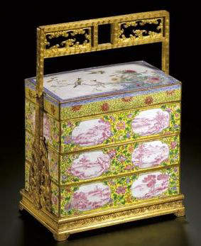 Three-tiered Beijing enameled box from the Qianlong period