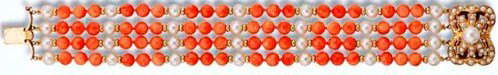 Coral and Cultured Pearl Bracelet