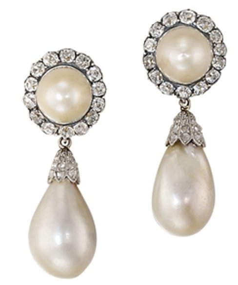 Pair of antique pearl and diamond ear pendant