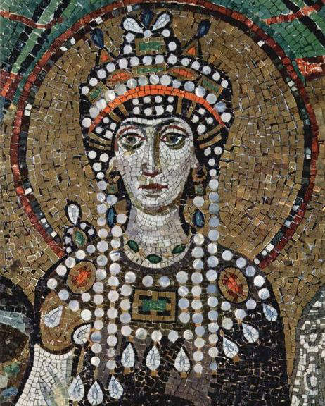 Empress Theodora in a mosaic at St. Vitale in Ravenna.