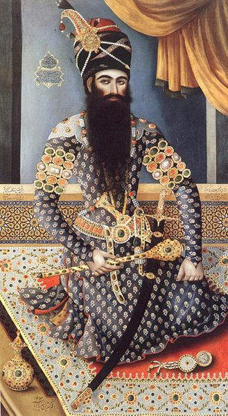 Fath Ali Shah- seated on a jewel-studded carpet