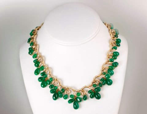 Julius Cohen 18k yellow-gold emerald and diamond necklace 