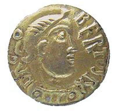 Representation of Dagobert I on gold coin minted at Uzes