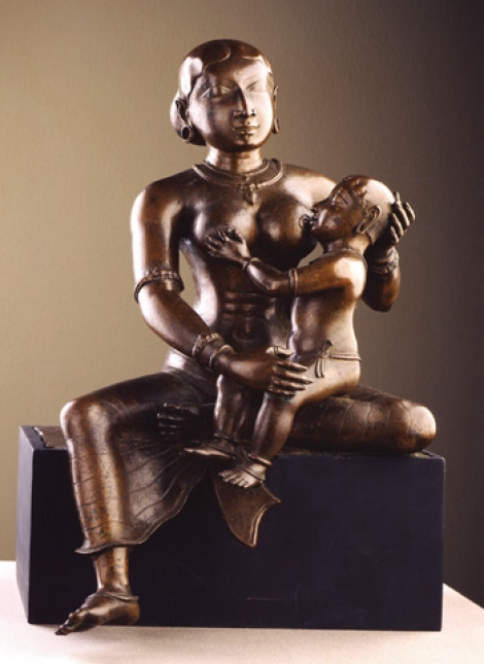 12th-Century South Indian Bronze - Yashoda and Krishna